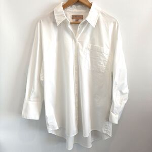 Philosophy Womens L White Dress Shirt 3/4 Sleeve Button Up Blouse Tunic Length